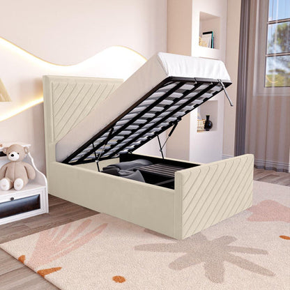 Oxford Kids Upholstered Ottoman Bed - Cream Plush Velvet