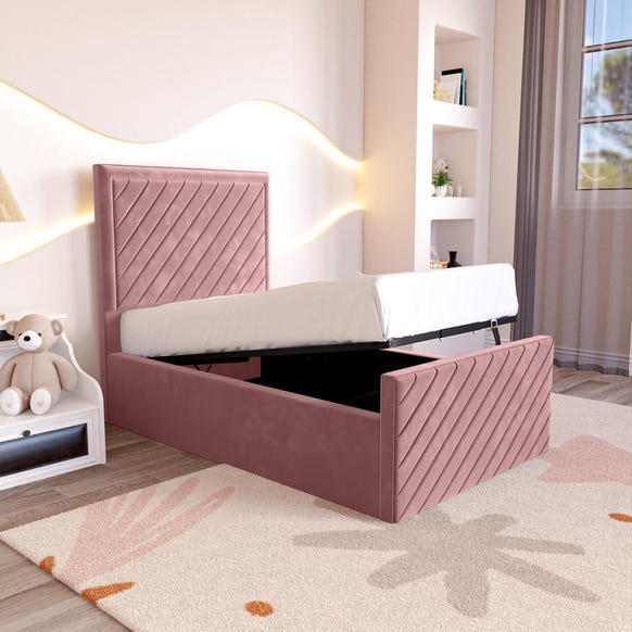 Oxford Kids Upholstered Ottoman Bed - Pink Plush Velvet