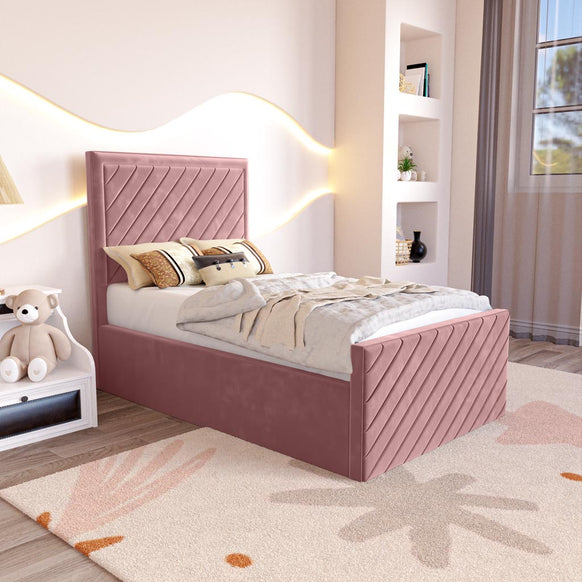Oxford Kids Upholstered Ottoman Bed - Pink Plush Velvet