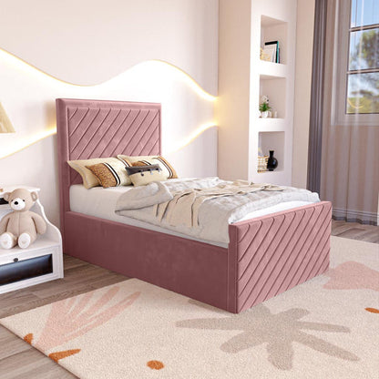 Oxford Kids Upholstered Ottoman Bed - Pink Plush Velvet