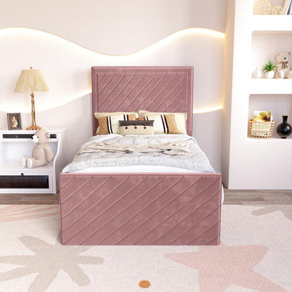 Oxford Kids Upholstered Ottoman Bed - Pink Plush Velvet