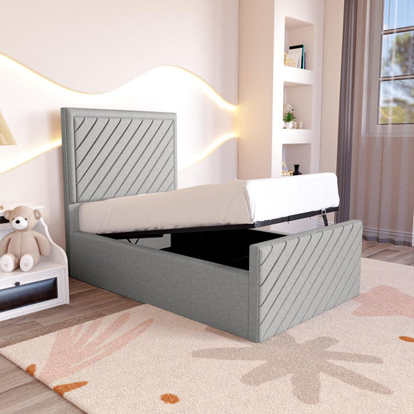 Oxford Kids Upholstered Ottoman Bed - Silver Linoso