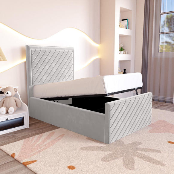 Oxford Kids Upholstered Ottoman Bed - Silver Plush Velvet