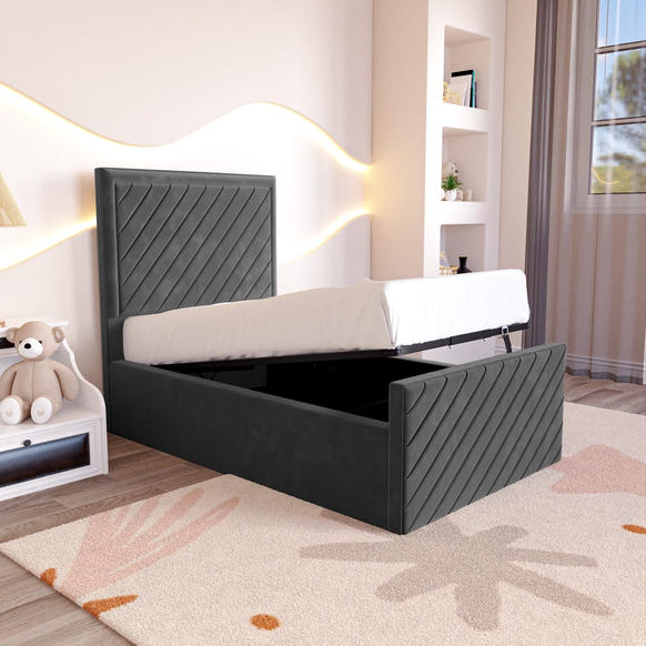 Oxford Kids Upholstered Ottoman Bed - Steel Plush Velvet