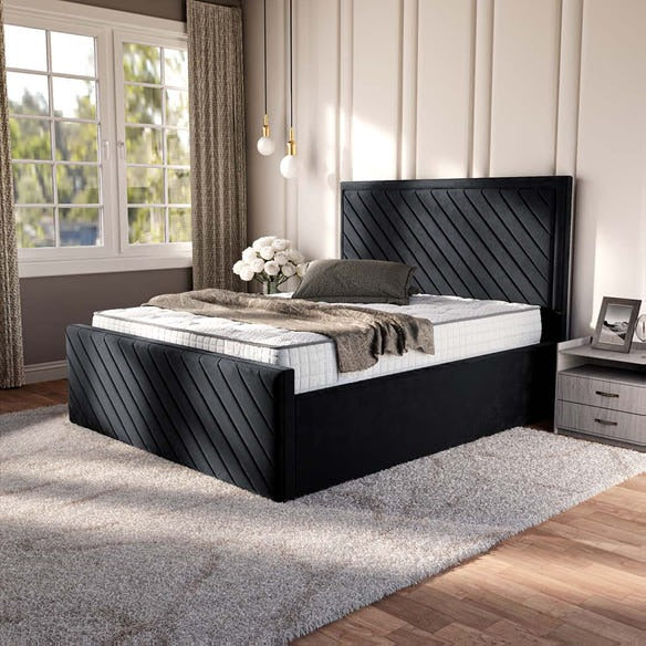 Oxford Upholstered Bed - Black Plush Velvet