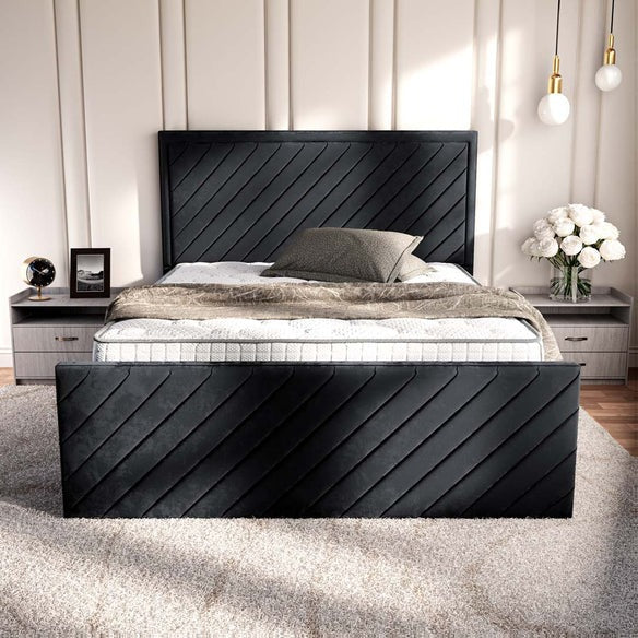 Oxford Upholstered Bed - Black Plush Velvet