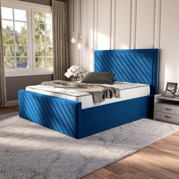 Oxford Upholstered Bed - Blue Plush Velvet
