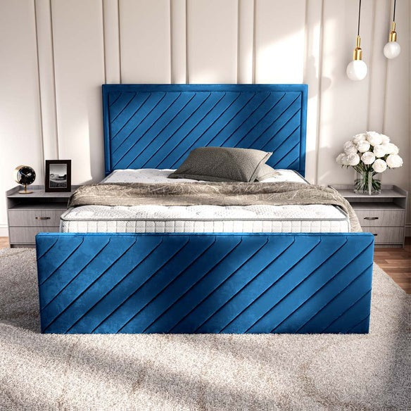 Oxford Upholstered Bed - Blue Plush Velvet