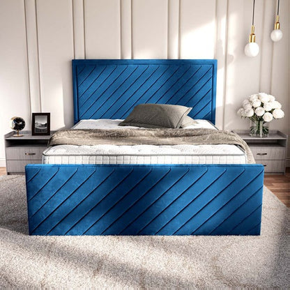 Oxford Upholstered Bed - Blue Plush Velvet
