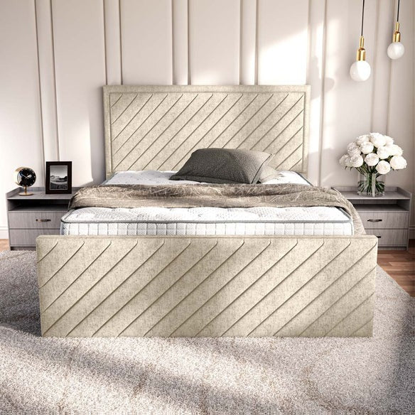 Oxford Upholstered Bed - Cream Chenille