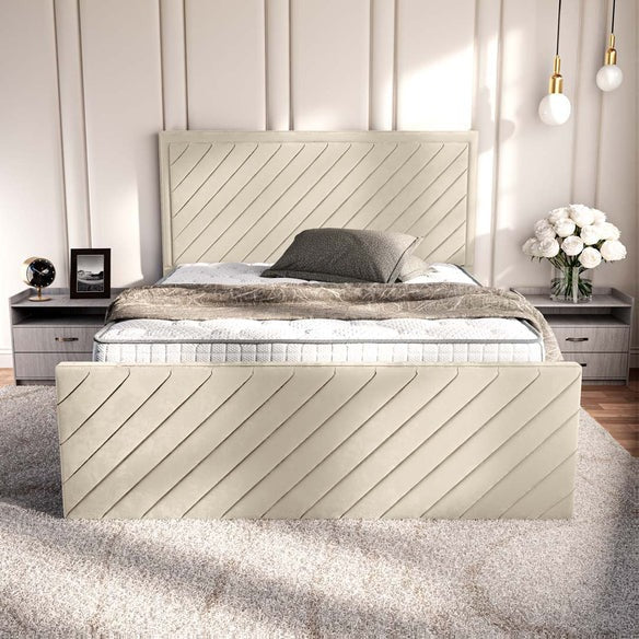 Oxford Upholstered Bed - Cream Plush Velvet