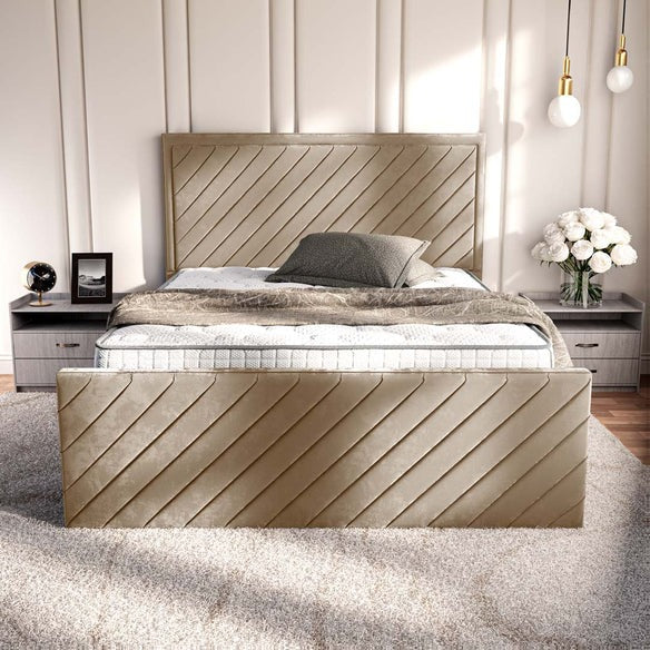 Oxford Upholstered Bed - Mink Plush Velvet