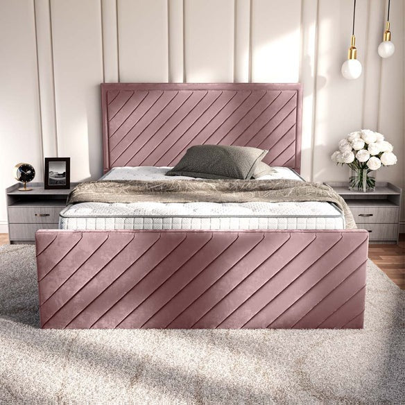 Oxford Upholstered Bed - Pink Plush Velvet