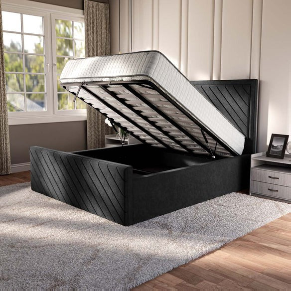 Oxford Upholstered Ottoman Bed - Black Naples