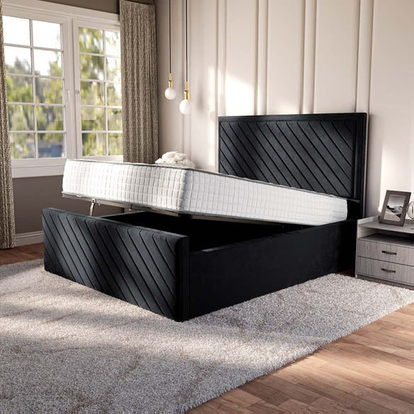 Oxford Upholstered Ottoman Bed - Black Plush Velvet