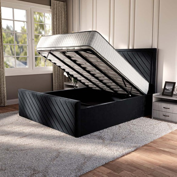 Oxford Upholstered Ottoman Bed - Black Plush Velvet