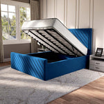 Oxford Upholstered Ottoman Bed - Blue Plush Velvet