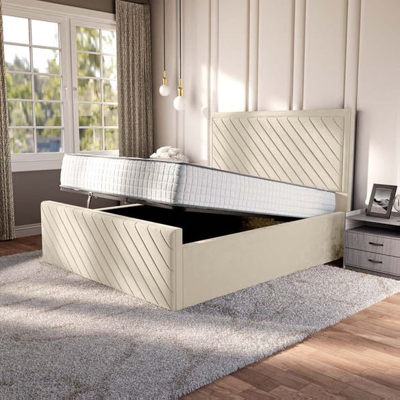 Oxford Upholstered Ottoman Bed - Cream Plush Velvet