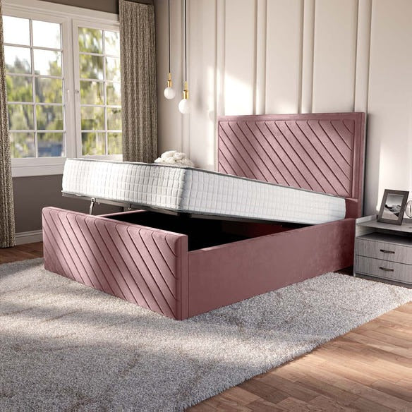 Oxford Upholstered Ottoman Bed - Pink Plush Velvet