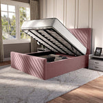 Oxford Upholstered Ottoman Bed - Pink Plush Velvet
