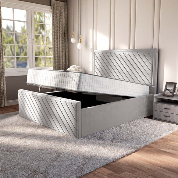Oxford Upholstered Ottoman Bed - Silver Plush Velvet