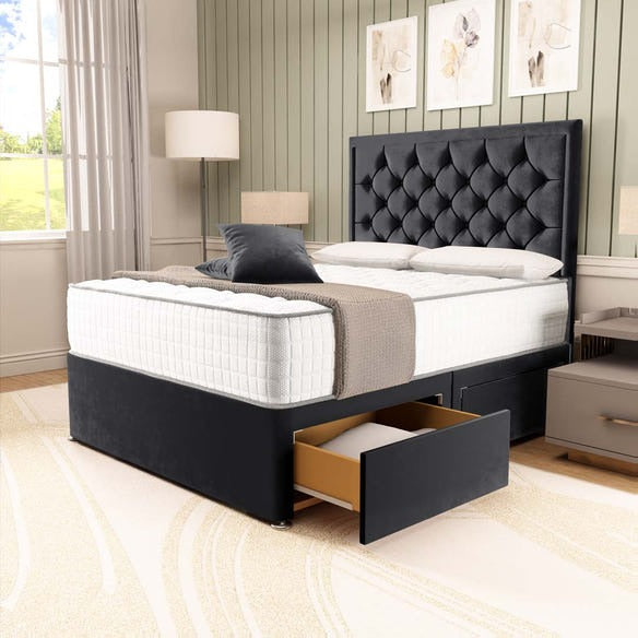 Panama Divan Bed - Black Plush Velvet