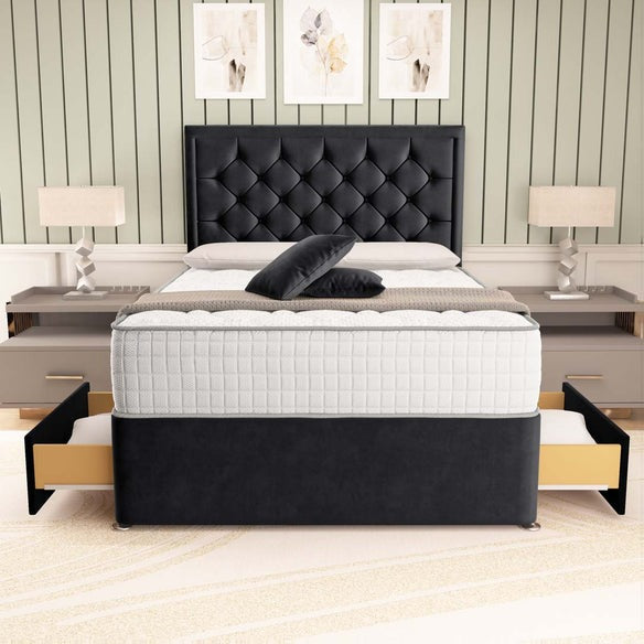 Panama Divan Bed - Black Plush Velvet
