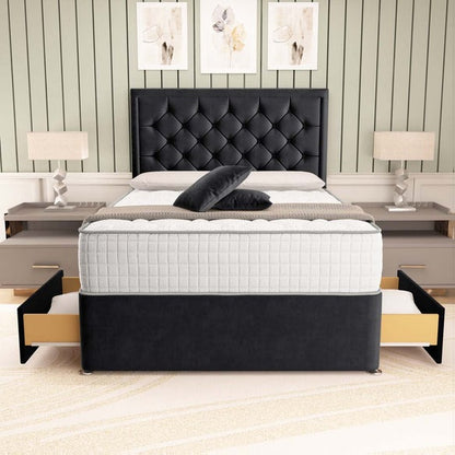 Panama Divan Bed - Black Plush Velvet