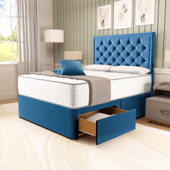 Panama Divan Bed - Blue Plush Velvet