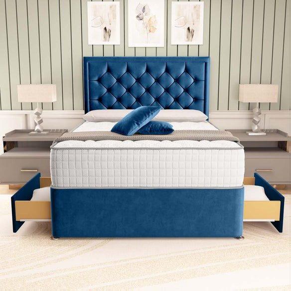 Panama Divan Bed - Blue Plush Velvet