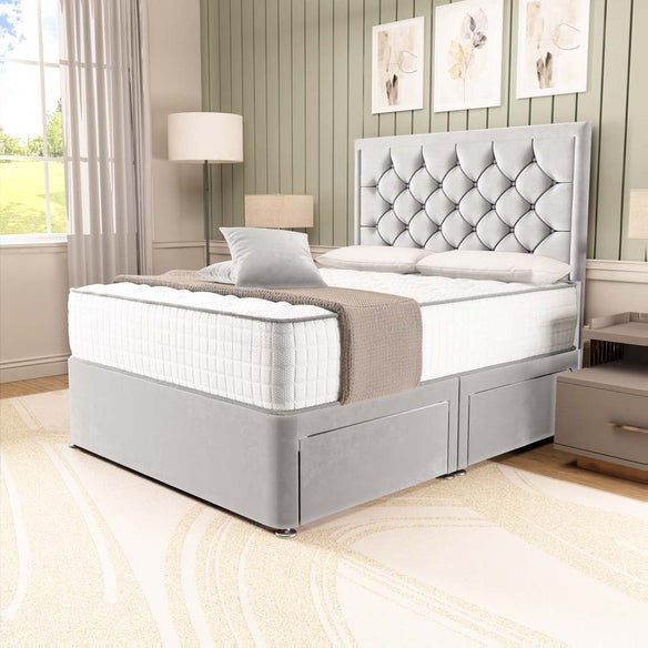 Panama Divan Bed - Silver Plush Velvet