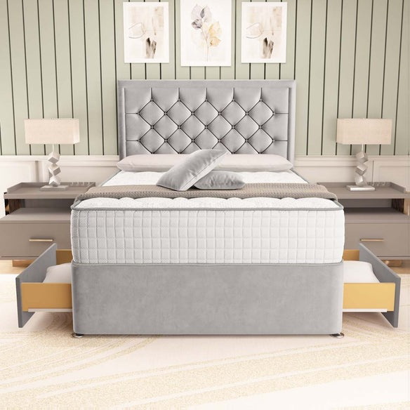 Panama Divan Bed - Silver Plush Velvet
