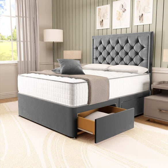 Panama Divan Bed - Steel Plush Velvet
