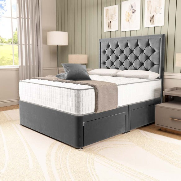 Panama Divan Bed - Steel Plush Velvet