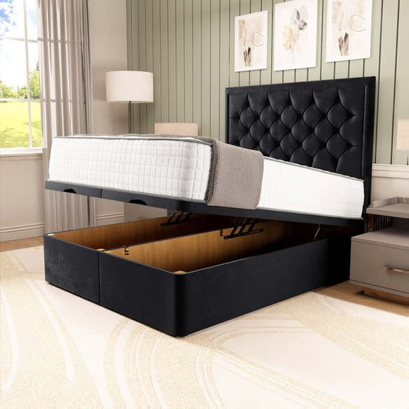 Panama Ottoman Divan Bed - Black Plush Velvet
