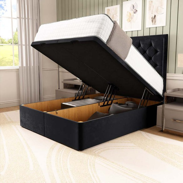 Panama Ottoman Divan Bed - Black Plush Velvet