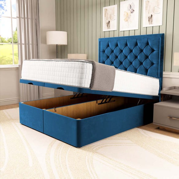 Panama Ottoman Divan Bed - Blue Plush Velvet