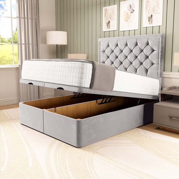 Panama Ottoman Divan Bed - Silver Plush Velvet