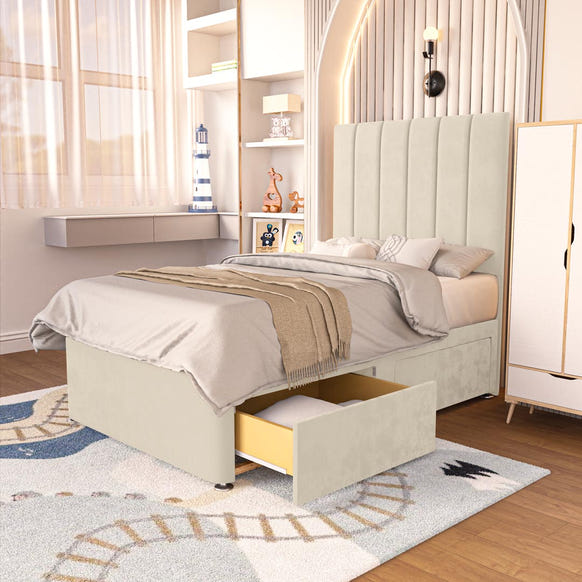 Prague Kids Divan Bed - Cream Plush Velvet