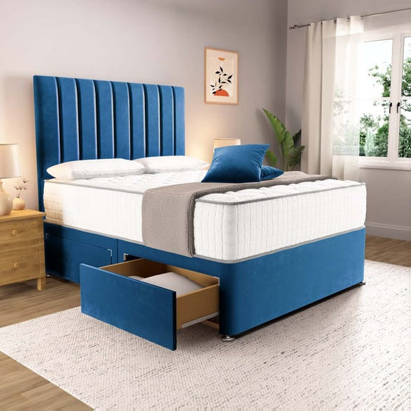 Prague Divan Bed - Blue Plush Velvet