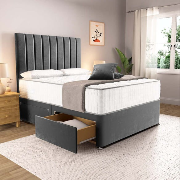 Prague Divan Bed - Steel Plush Velvet