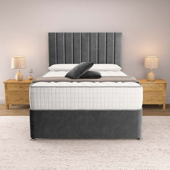 Prague Divan Bed - Steel Plush Velvet