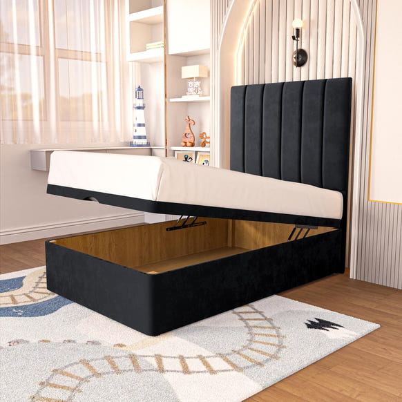 Prague Kids Ottoman Divan Bed - Black Plush Velvet