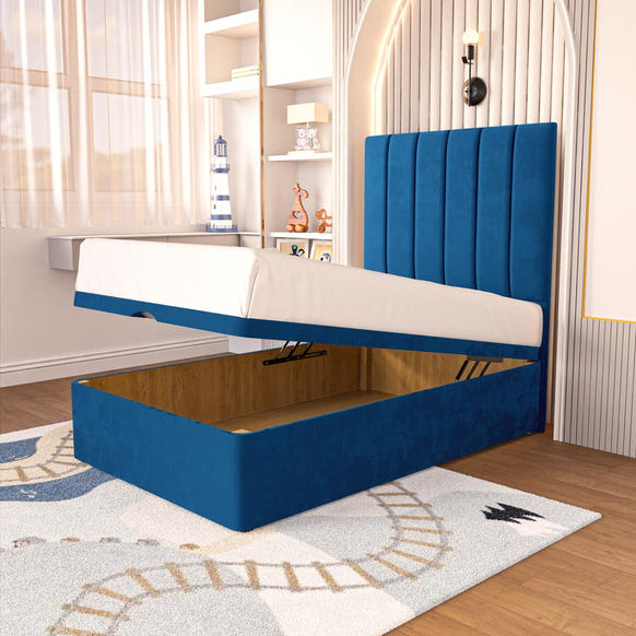 Prague Kids Ottoman Divan Bed - Blue Plush Velvet