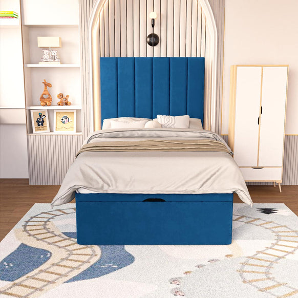 Prague Kids Ottoman Divan Bed - Blue Plush Velvet