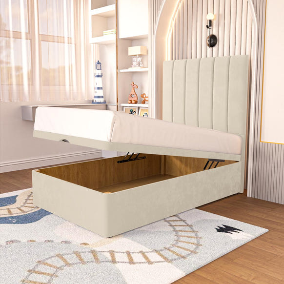 Prague Kids Ottoman Divan Bed - Cream Plush Velvet