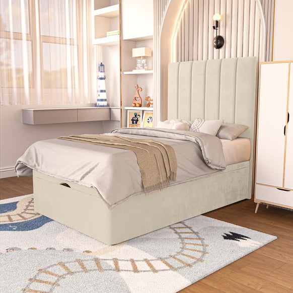 Prague Kids Ottoman Divan Bed - Cream Plush Velvet