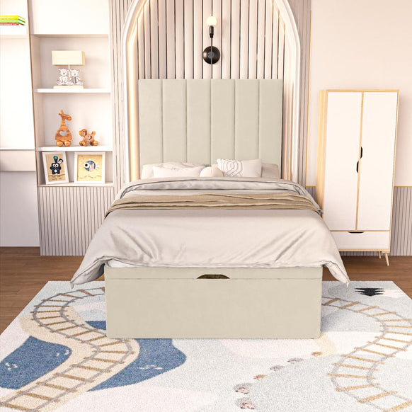 Prague Kids Ottoman Divan Bed - Cream Plush Velvet