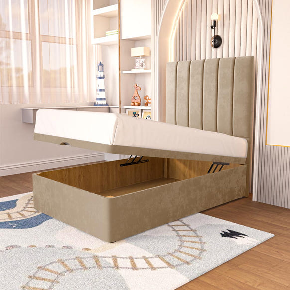 Prague Kids Ottoman Divan Bed - Mink Plush Velvet