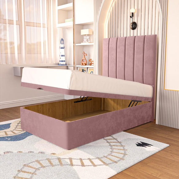 Prague Kids Ottoman Divan Bed - Pink Plush Velvet